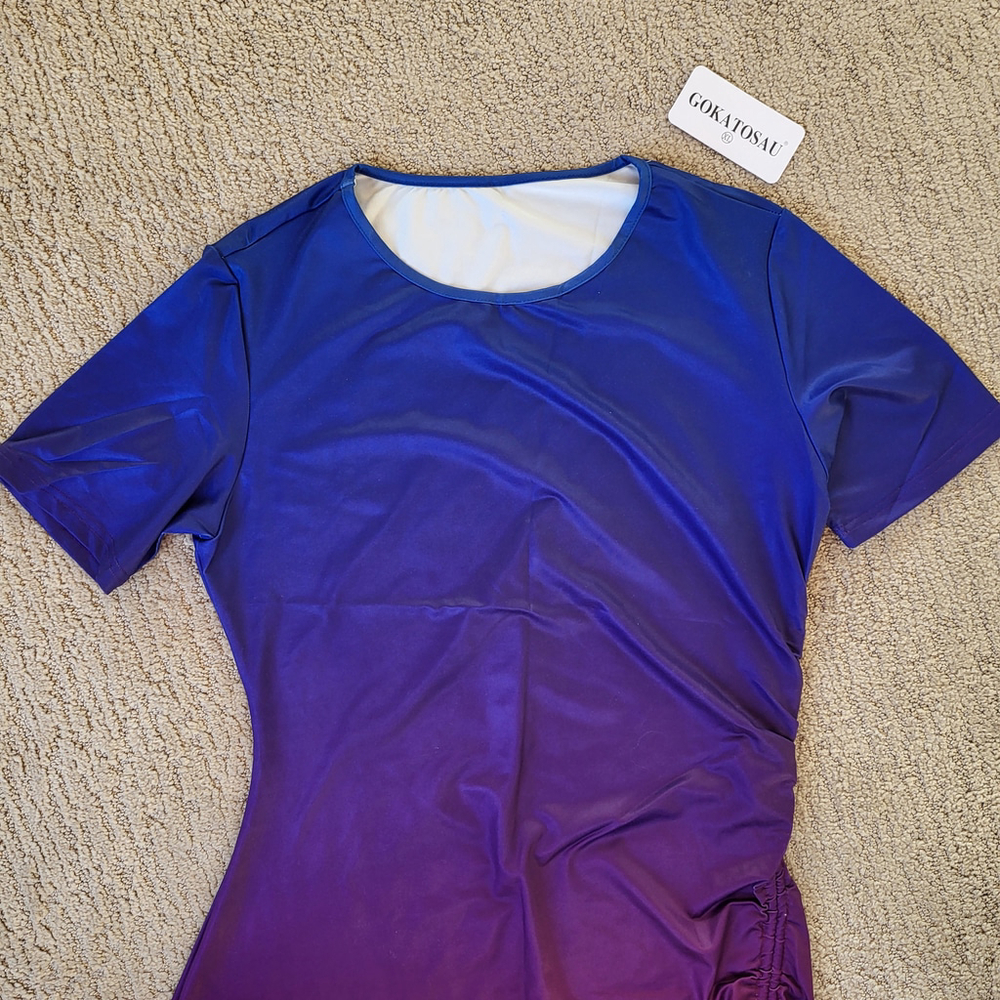 Women’s Short Sleeve Side Split Ruched Bodycon Midi Dress–Gokatosau–Size XL-NWT - Picture 3 of 10